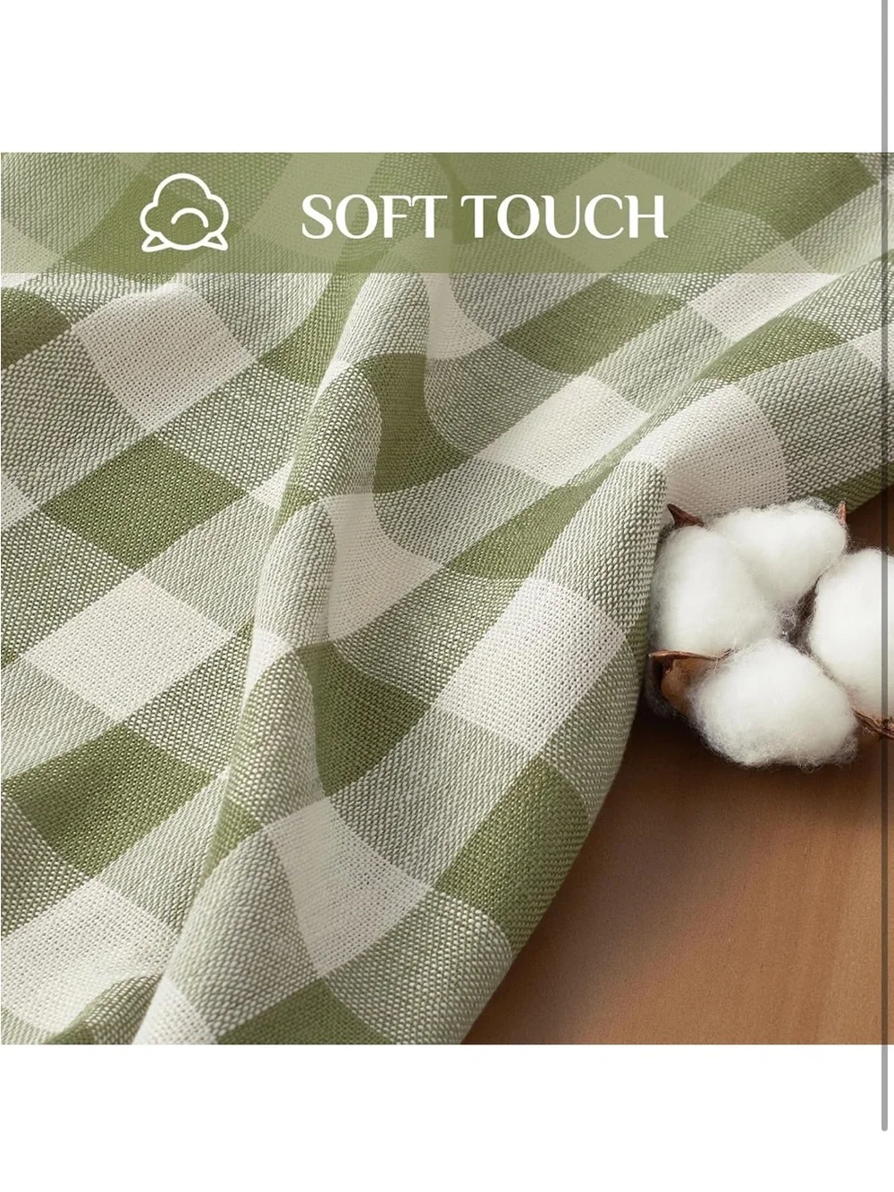 NEW Softalker Checkered Tablecloth With Tassels, Linen Cotton Gingham. Sage Grn